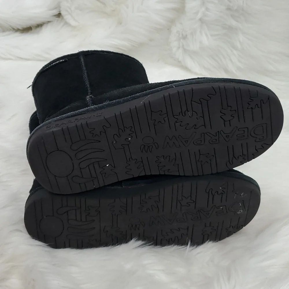Bearpaw Girls Winter Snow Boots Size 2 Black Suede Warm Lined Boots